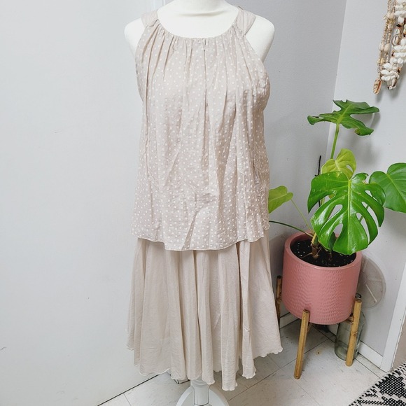 Saga Sleeveless Polka Dot Dress Casual‎ Summer Sundress Beige 1/Small Silk Blend - Picture 1 of 7